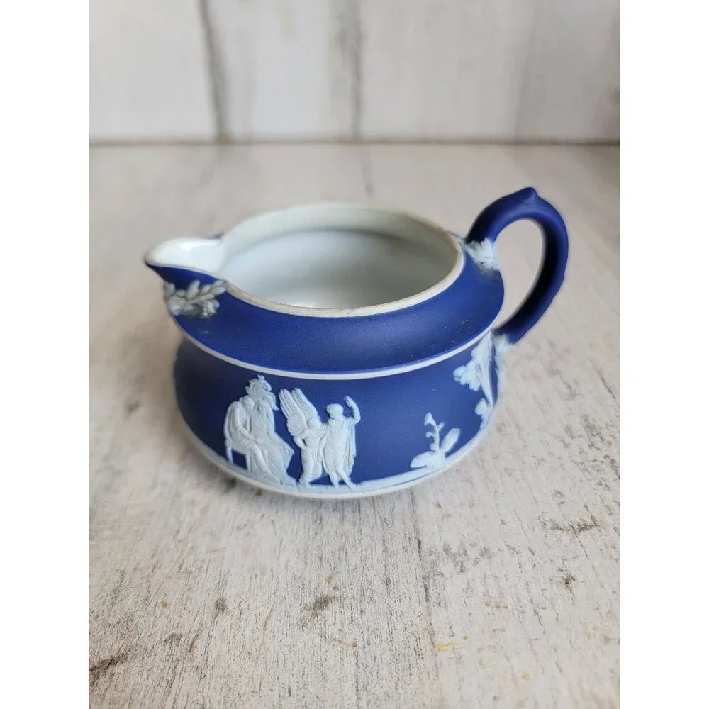 Wedgwood coffee creamer cup Jasperware blue colored Olympian Victorian vintage‎